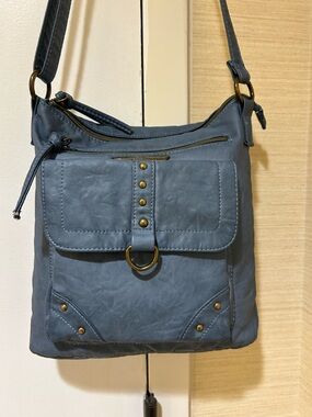 Stone Mountain Accessories Slate Blue Crossbody Bag with Brass Accent